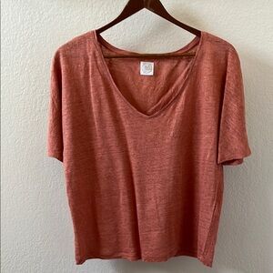 Des Petite Hauts Women's V-Neck Linen Rust Top